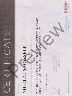 Bakery – Pastry – Chocolatier certificate from Dr Scholze Confectionery & Confiserie, Germany