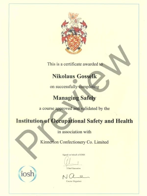 Production Manager certificate from Bakery & Pastry Hoffmann, Germany